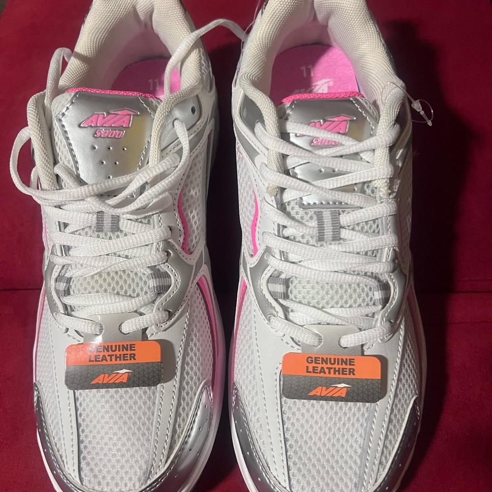 Avia White and Pink Leather Sneakers